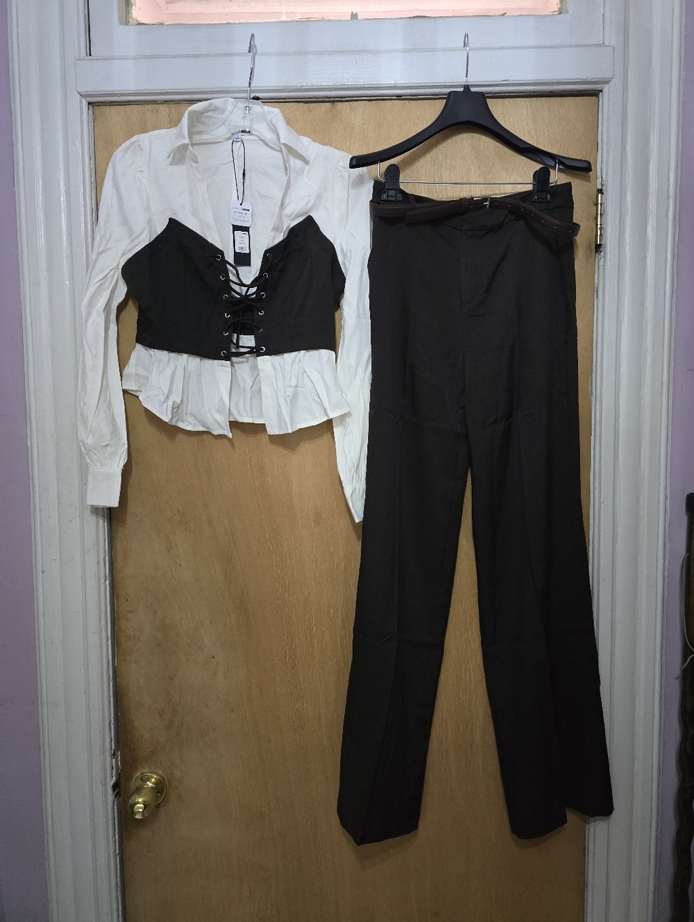 Women’s Brown And Ivory  Tailored Pants Set